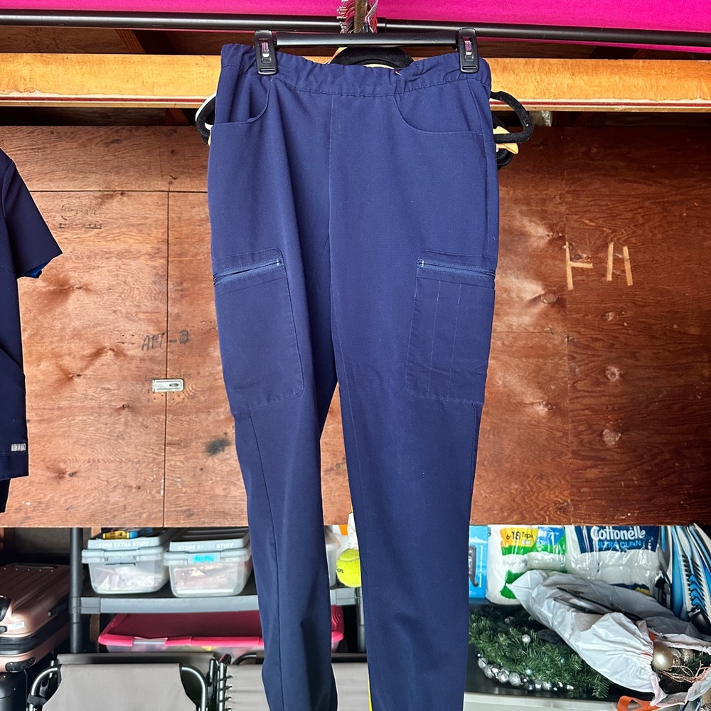 Figs Blue Cargo Pants with Tapered Fit and Elastic Waistband